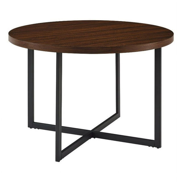 42" Metal and Wood Modern Round Dining Table - Dark Walnut/ Black