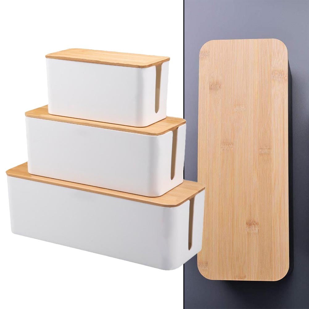 Cable Boxes,Large Cable Organiser Box with Wooden Lid for Cables Management Box A