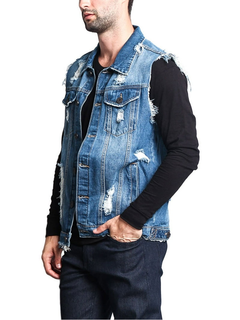 Victorious Men's Classic Distressed Biker Denim Jean Vest