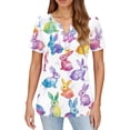 thumbnail image 4 of Easter Shirts for Women Rabbit Bunny Egg Short Sleeve Fashion Graphic Tee V Neck Bunny Egg Print Cute Pattern Tops Light Purple S, 4 of 5