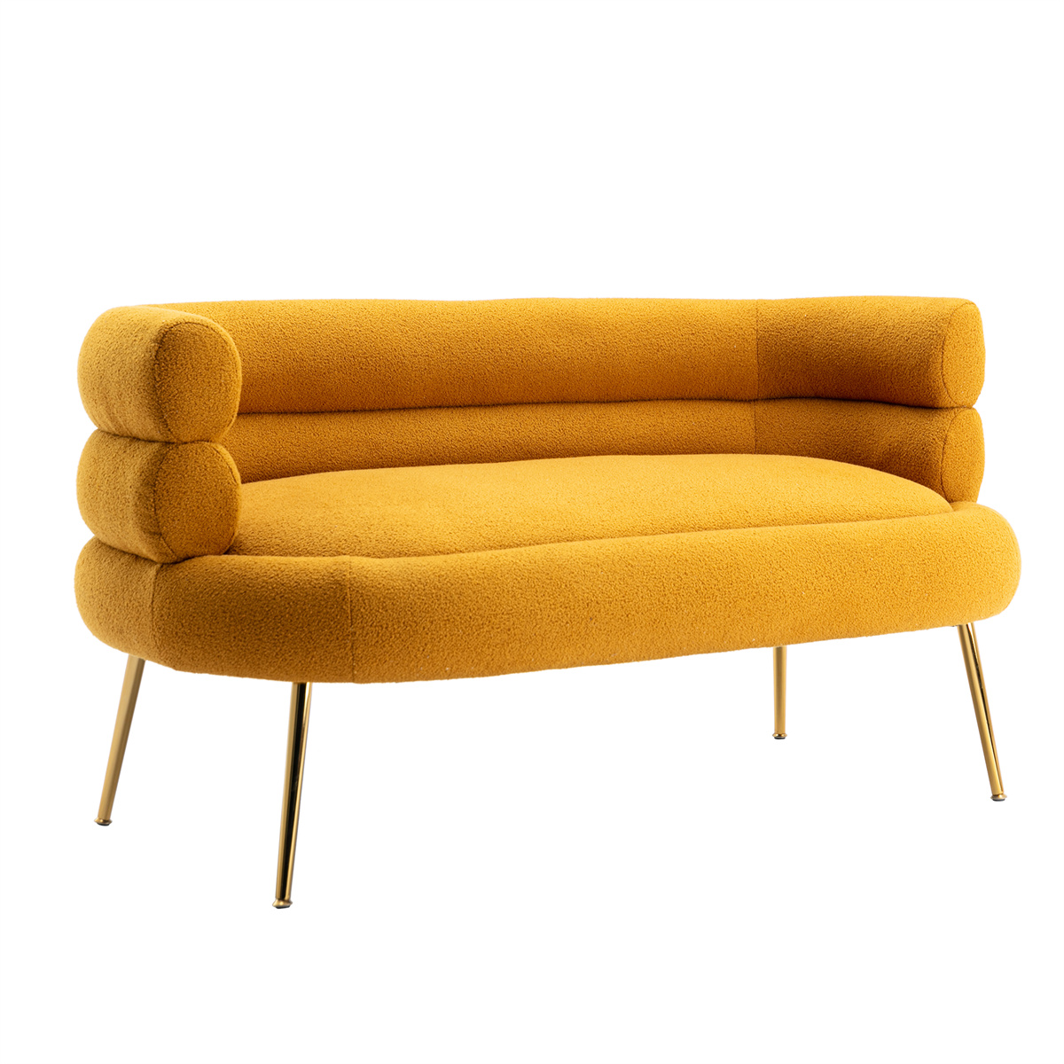 Living Room Accent Sofa, Leisure Loveseat Sofa with Golden Metal Feet, Tufted Chaise Lounge Sofa with Curved Back, Upholstered Sofa Reading Chair for Home Apartment or Office, Mustard - image 5 of 7