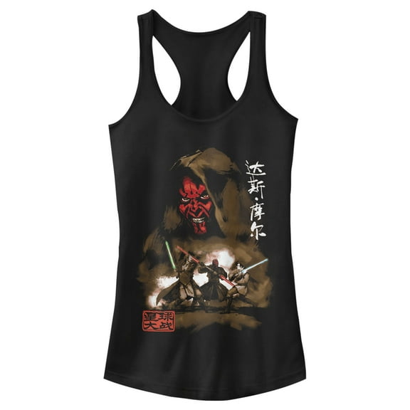 Junior's Star Wars Darth Maul Kanji Battle Racerback Tank Top Black Large