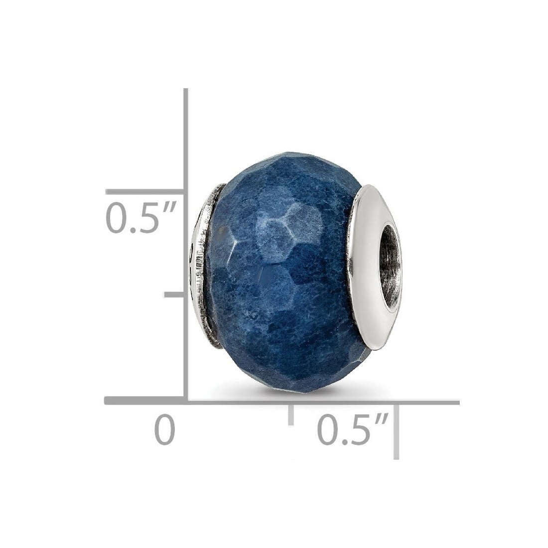 925 Sterling Silver Polished Oxidized Reflections Dark Blue Quartz Stone Bead Charm 13.64x10.91mm Wide Pendant Necklace