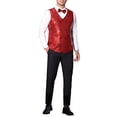 thumbnail image 2 of INSPIRE CHIC Chaleco para Hombre V-Neck Slim Fit Doble Botón Fiesta Disco Prom Nocheclub Chaleco de Lentejuelas S Rojo, 2 of 5