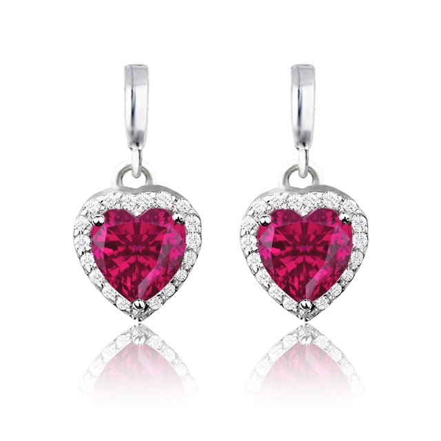 JeenMata Pendientes con Corazón Eterno de 1,25 Quilates, Rubí (Piedra Natal de Julio) Bañados en Oro Blanco de 18 K sobre Plata