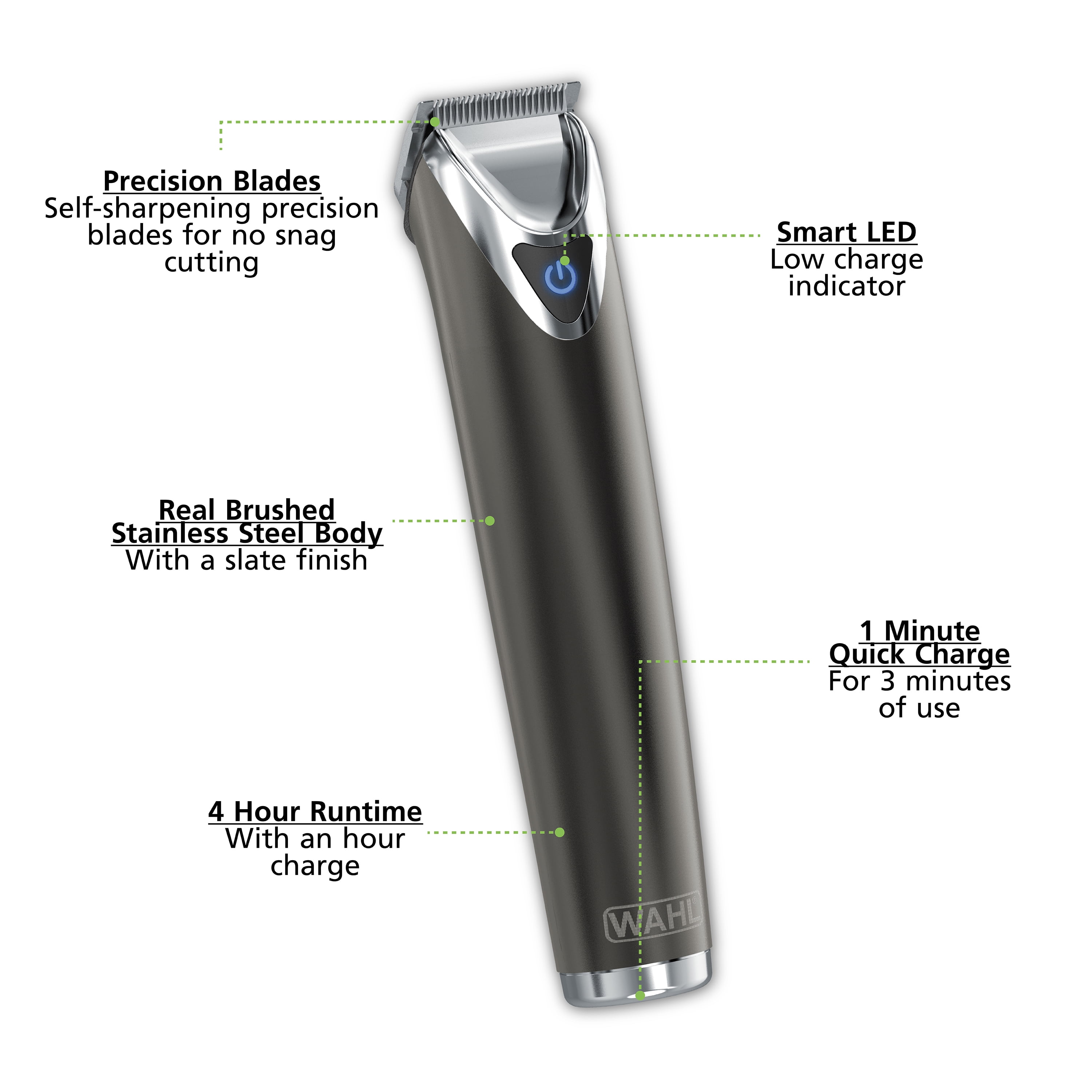 LED Trimmer Li-Ion Model 9864-100 Smart Charge Beard with Wahl Low Smart Trim, Indicator, Rechargeable