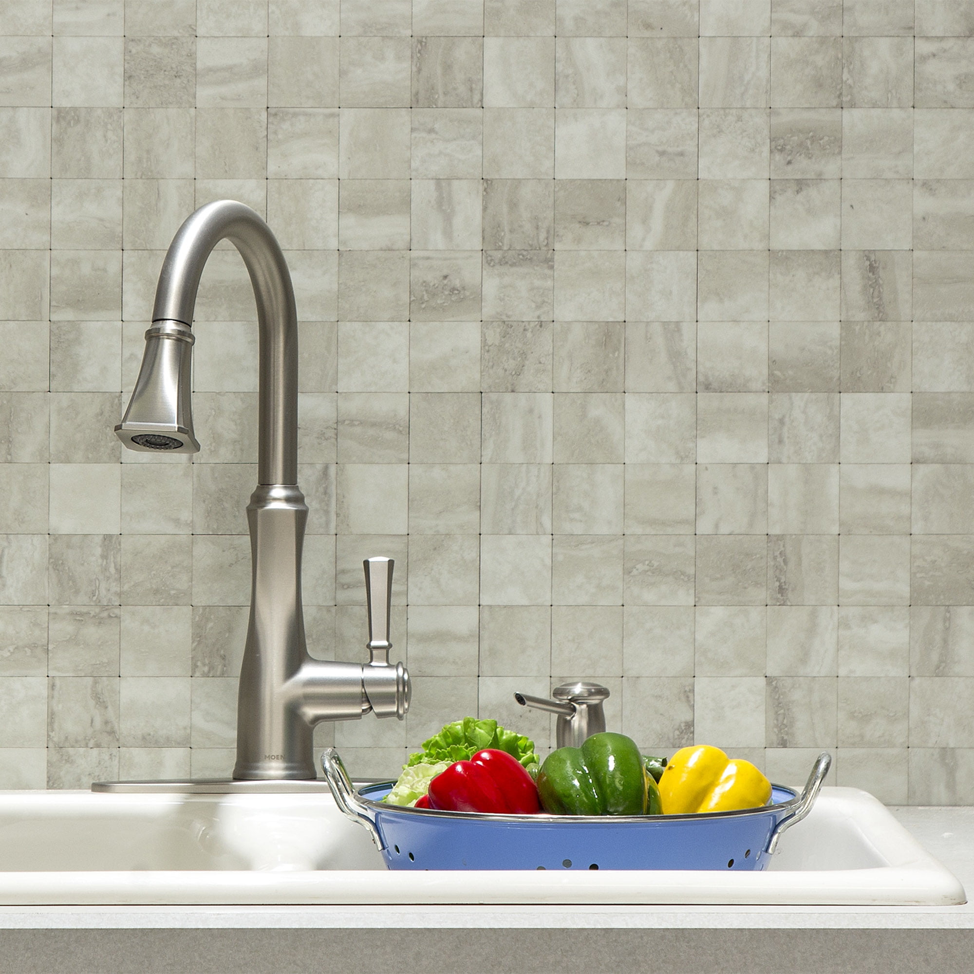 Aspect Collage 12in x 6in Peel and Stick Backsplash in Bone Porcelain (2pc per pack/5-Pack)