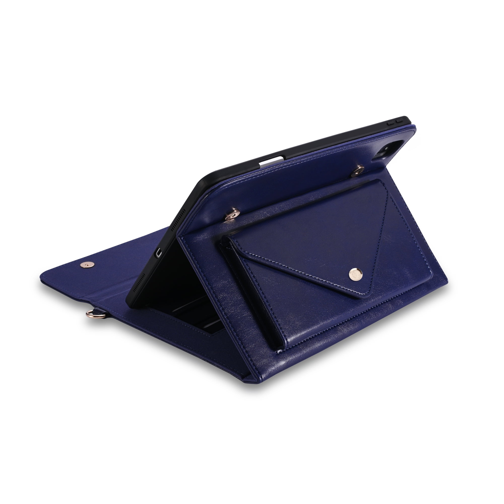 TECH CIRCLE Business Case for Case for iPad 10.2 inch 9th/8th/7th Gen 2021/2020/2019, Premium PU Leather Folio Stand Cover Pencil Holder Zipper Pocket Bag Shoulder Hand Strap Protective Case,Blue
