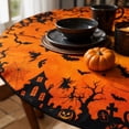 thumbnail image 3 of Halloween Round Tablecloth, 47.6 Inch Spooky Haunted House Pumpkin Bat Printed Elastic Edge Table Cover for Halloween Party Home Dining Table Decor, 3 of 7