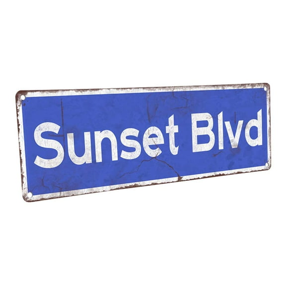Blue Sunset Blvd. 4"x12" Metal Sign, Wall Décor for Home and Office