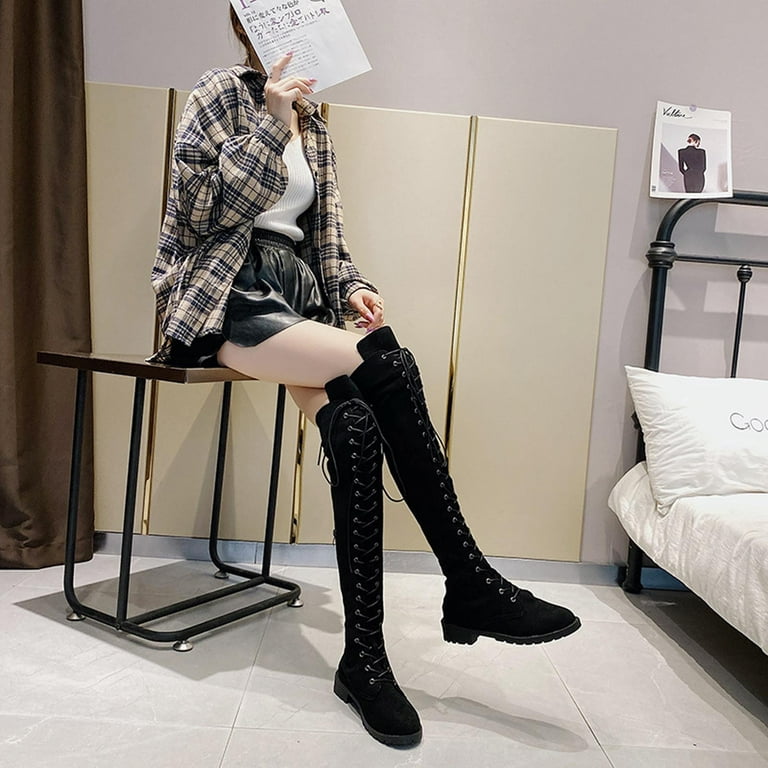 Sexy Women Thigh High Over The Knee Boots Ladies Lace Up Casual Shoes Plus  Size