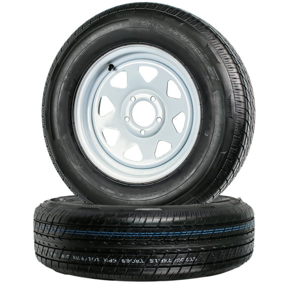 eCustomrim 2-Pack Radial Trailer Tire On Rim ST205/75R15 Load D 5-4.5 White Wheel 3.19 CB