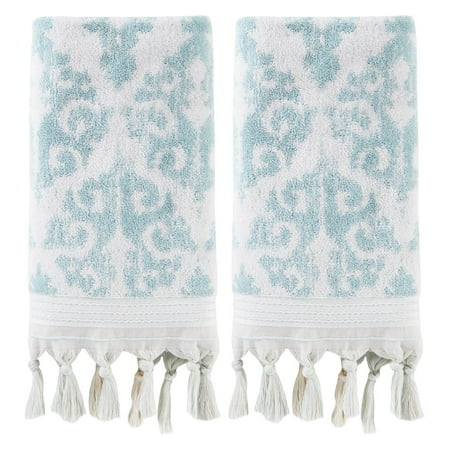 SKL Home Mirage Fringe Hand Towel (2-Pack), Aqua, 16" x 26".