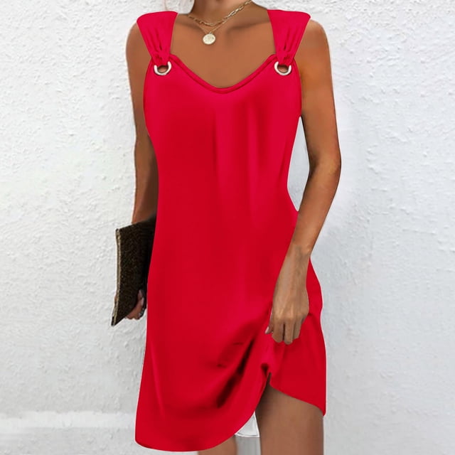 Fankiway Robe à Bretelles Sans Manches Imprimée Col Rond Décontractée Robes de Plage Grande Taille Robes de Plage pour Femmes
