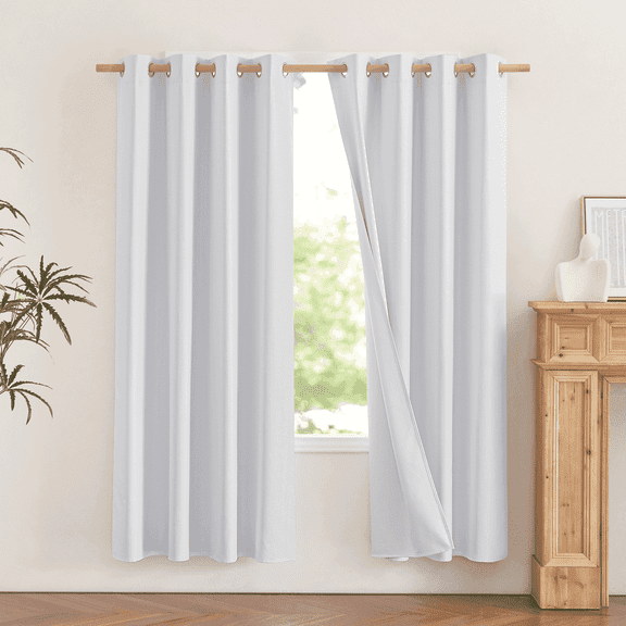 NICETOWN 100% Linen Boho Curtains Blackout 72 Inches Long, 53"Wide, Thermal Insulation Curtains for Living Room, Energy Saving White Liner,2 Panels