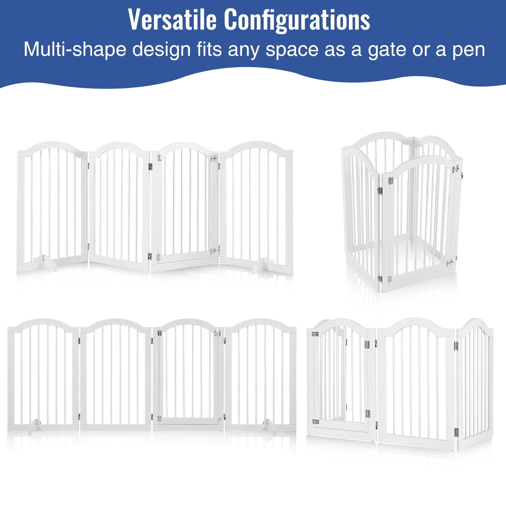 TrumanPick 30" H Extra Tall Dog Gates for Doorways, 4-Panel Foldable Pet Gate, 2 Support Feet Dog Fence for Stairs 95"L, White