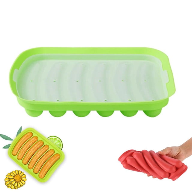 Silicone Sausage Molds, Non-Stick Flexible Hotdog Makers, 6-Cavity Baking Cooking Steaming Containers, DIY Homemade Molds for Sausages Ice Cube Tray Bread Candy Jelly Chocolate and Cake