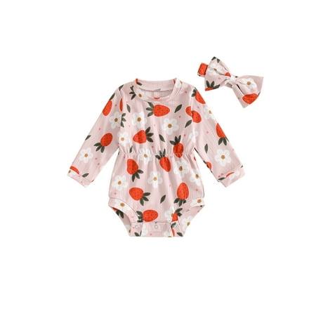 

Woshilaocai Newborn Girl Outfit Long Sleeve Flower Print Romper with Hairband