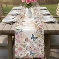 thumbnail image 4 of Vintage Pink Flowers Table Runner 36 Inches, Spring Floral Butterfly Retro Art Bed Runner Dresser Scarves Tabletop for Indoor Outdoor Parties/Ceremony/Banquet, 13"x 36", 4 of 8