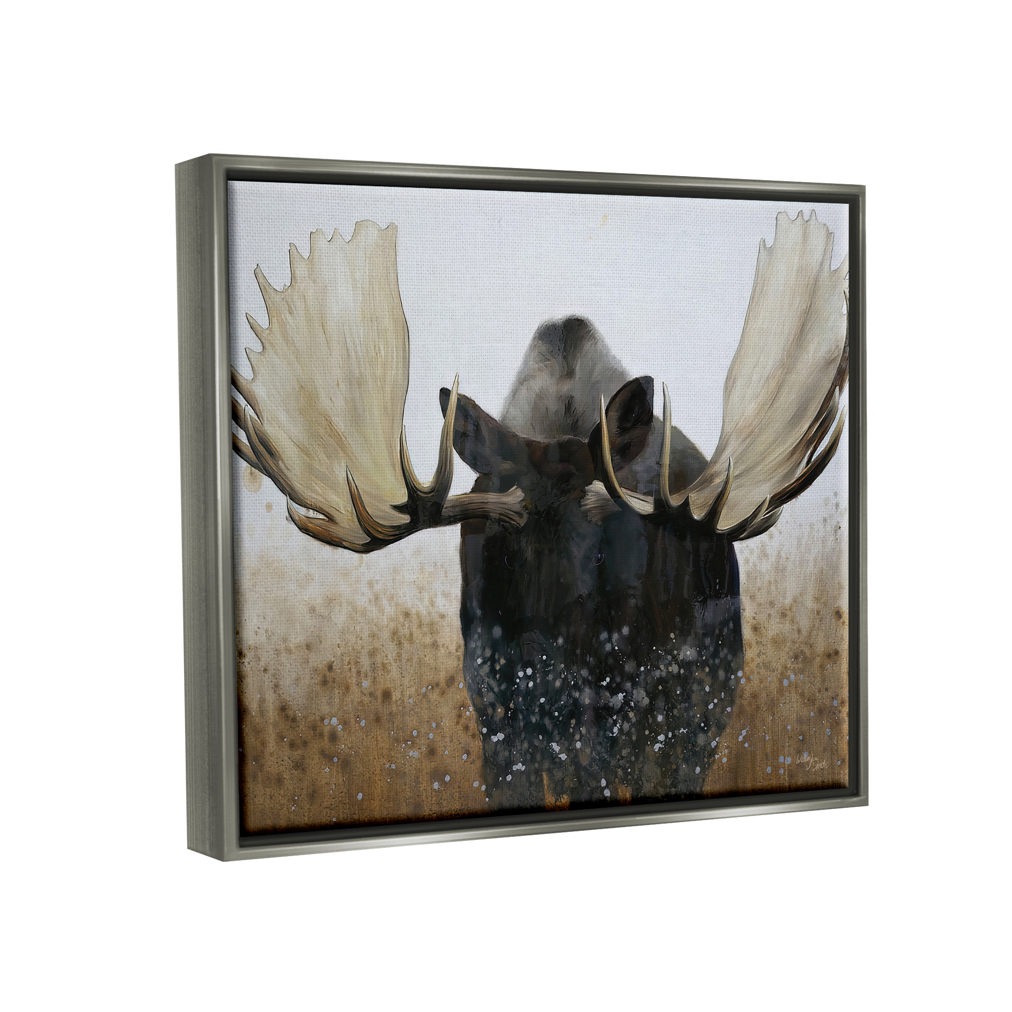 Stupell Industries Moose Portrait Modern Splash Animals & Insects Painting Gray Floater Framed Art Print Wall Art, 21 x 17