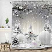 Newhomestyle Snowman Shower Curtain, Grey Winter Snowflake Holiday Xmas Fabric Shower Curtains Set for Bathroom, 72x72 inches