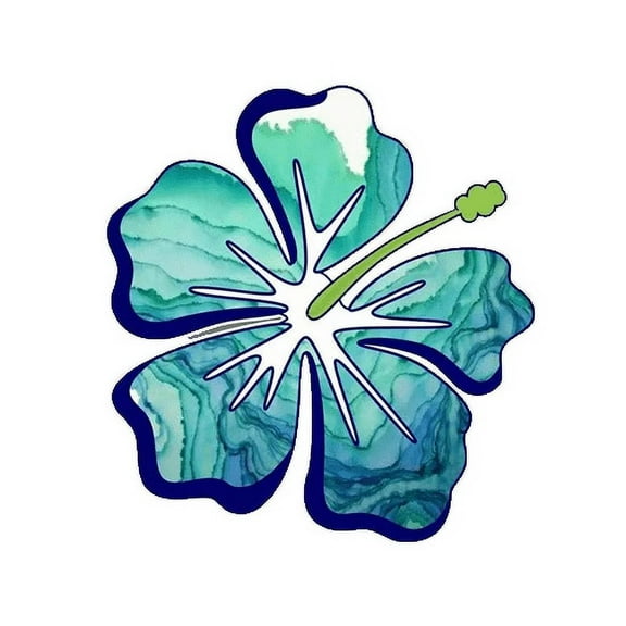 Hibiscus Tropical Flower Stickers Decal for Car, Large Hawaiian Flower Holographic Vinyl Sticker for Trunk, Window, Bumper, Side, 6 x 6 in (Blue)
