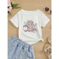 thumbnail image 1 of Adorable Girls' Casual T-Shirt with Whimsical Animal & Dessert Print - Comfy Cotton Round Neck Tee, Perfect for Spring/Summer - Cute Gift Idea, 1 of 6