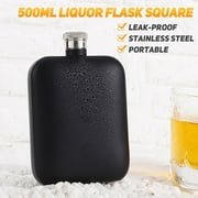 kiskick 5 Ounces Liquor Flask - Square Leak-Proof - Portable Stainless Steel - Black Pocket Flask for Outdoor - Hip Flask