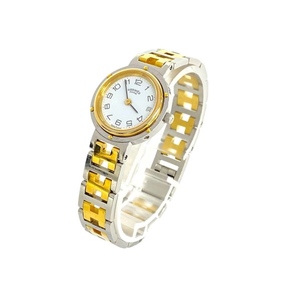 Pre-Owned HERMES Clipper Stainless Steel GP Quartz Wristwatch, Silver/Gold, 38535