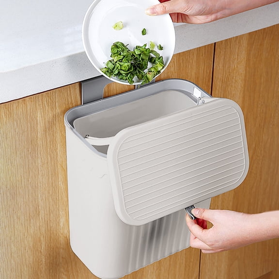 Wall-Mounted Trash Can with Lid, Space-Saving Hanging Garbage Can for Kitchen and Bathroom, Large Plastic Waste Bin for Under Sink and Cabinet Doors