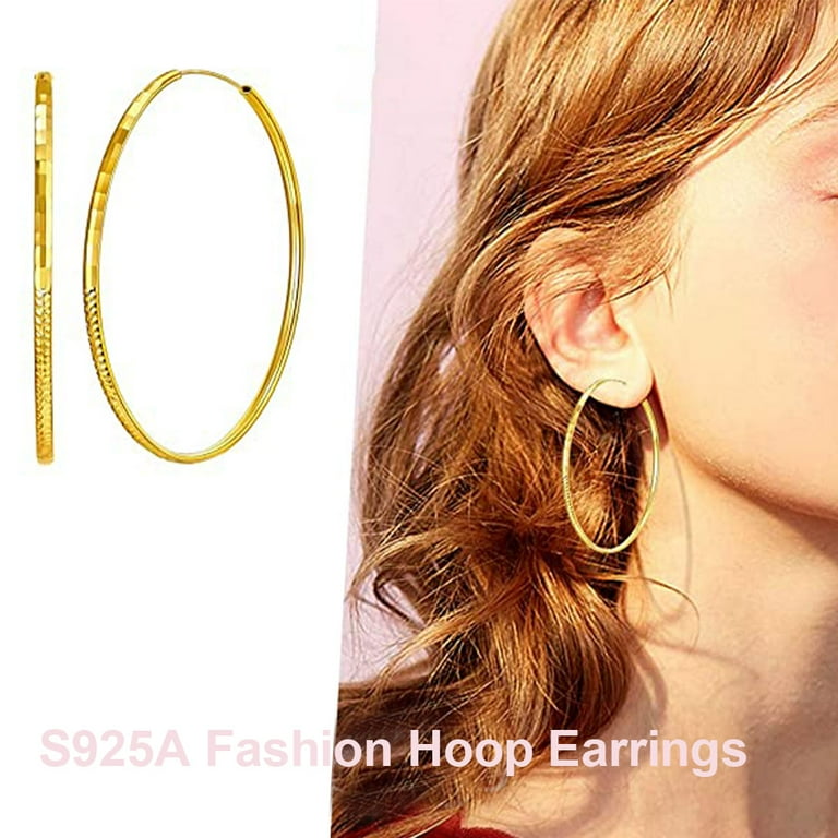 Stainless Steel Thin and Flat Big Large Oval Spring loaded Hoop Earrings