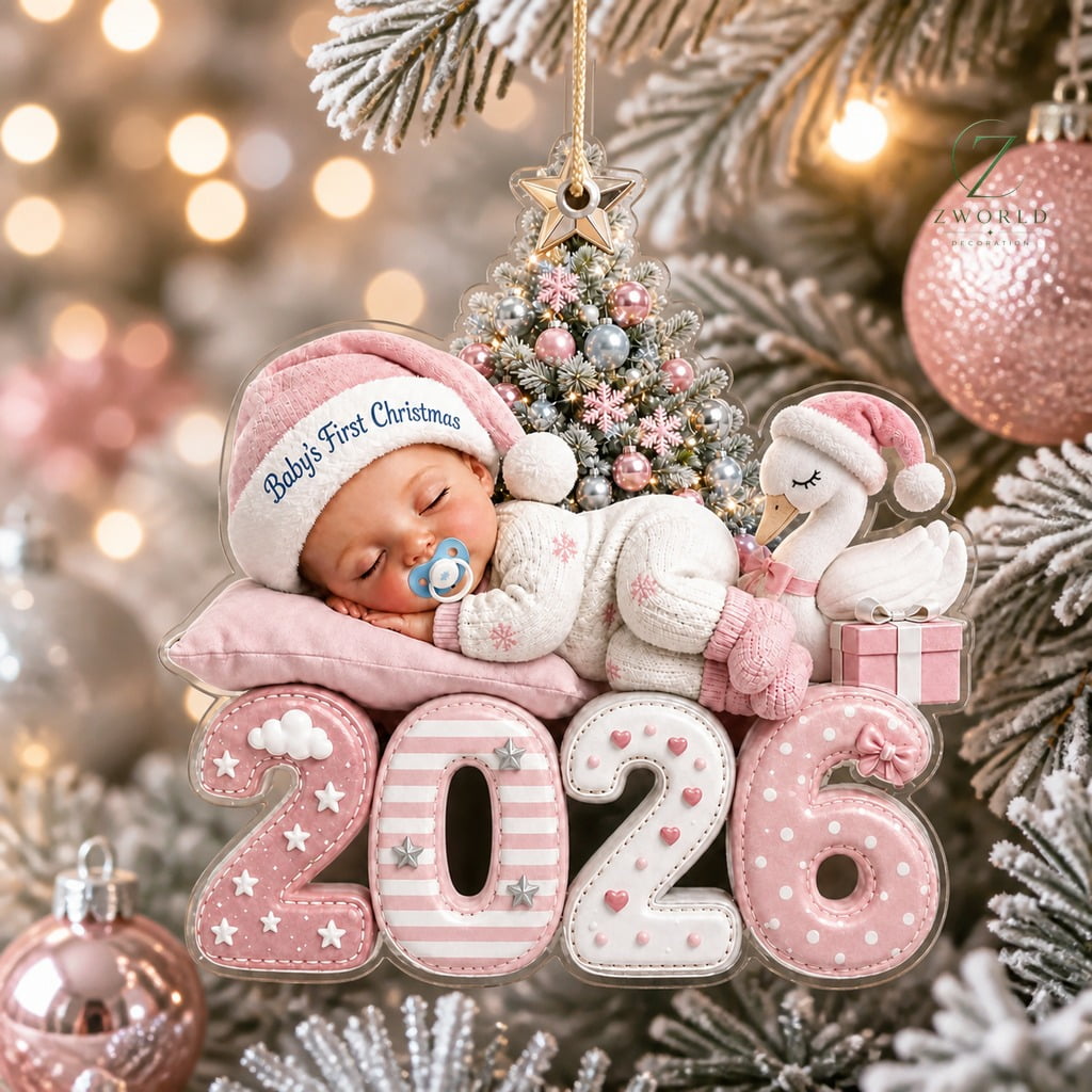 Baby First Christmas Acrylic Ornament Swan Winter Keepsake