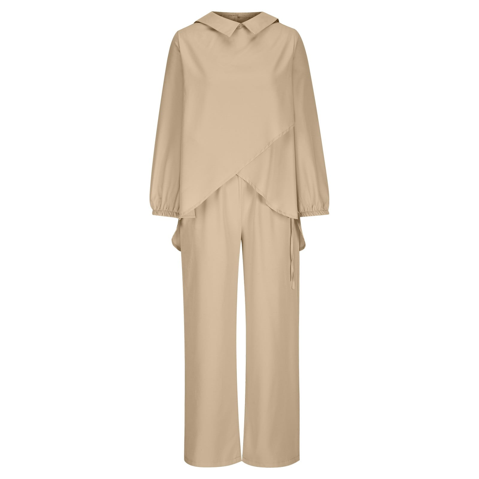 Womens Plus Size Loungewear Sets S-5X Casual Long Sleeve Shirts Wide Leg Pants 2 Piece Loose Solid Comfort Going Out Pant Suits Outfits