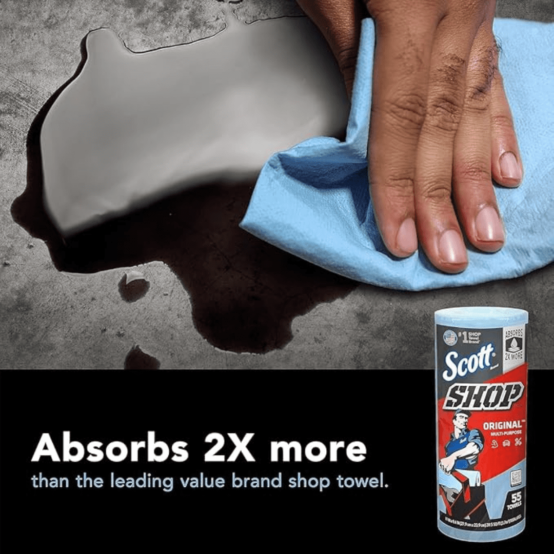9 Rolls Scott Original Blue Shop Towels,  55 Sheets per Roll, Blue Paper Towels, Total of 495 Sheets of Scott Shop Towels