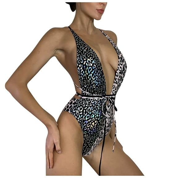 asdoklhq Swimsuits for Women Plus,Bikini One-Piece Swimsuit Female Large V-neck Lace-upColor Backless Swimsui