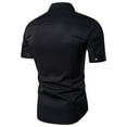 thumbnail image 3 of AHTJRT Men's Unique Asymmetric Button Short Sleeve Shirt Casual Lightweight Fashionable Classic Stand Collar Tees Black 2XL, 3 of 6