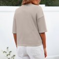 thumbnail image 4 of Duoif Shirts for Women, Womens Half Sleeve Cardigan Shirt Cropped Button down Tops Oversized Lightweight Ribbed Knit Top Summer Tops Khaki S, 4 of 7