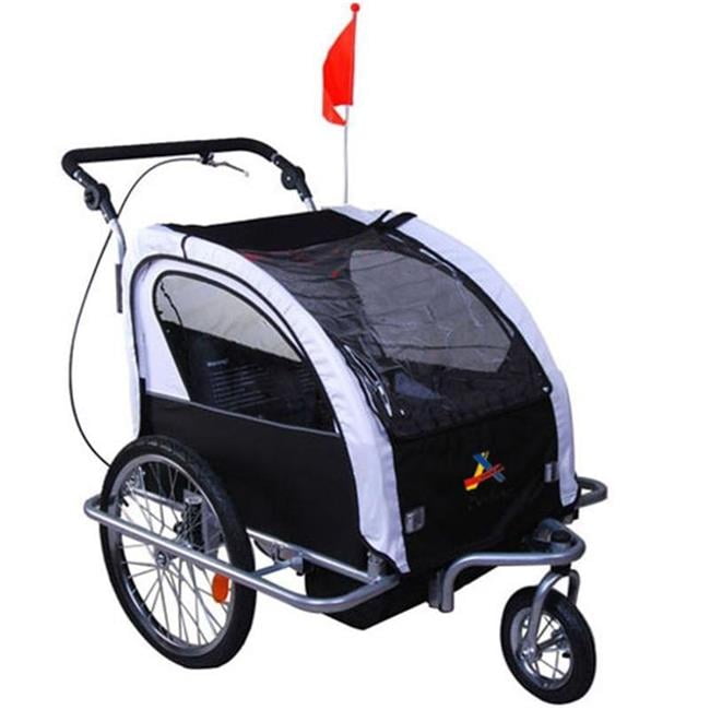3 in 1 Double Child Bike Trailer & Stroller Black & White