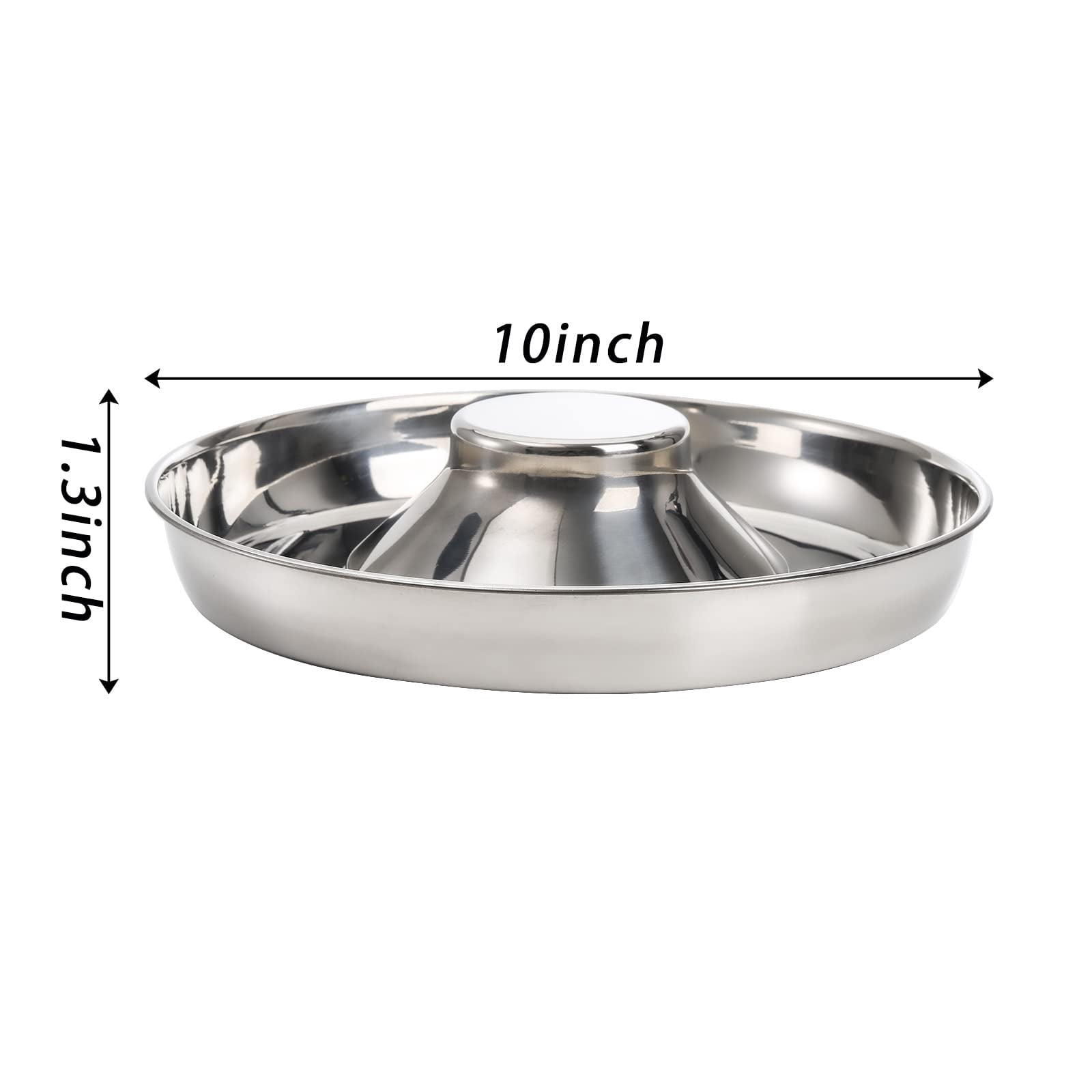 2pk Stainless Steel Slow Feed Dog Bowls, Non-Slip for S/M/L Dogs/Cats. Raised center prevents choking/bloating. Ideal for puppies weaning. Silver