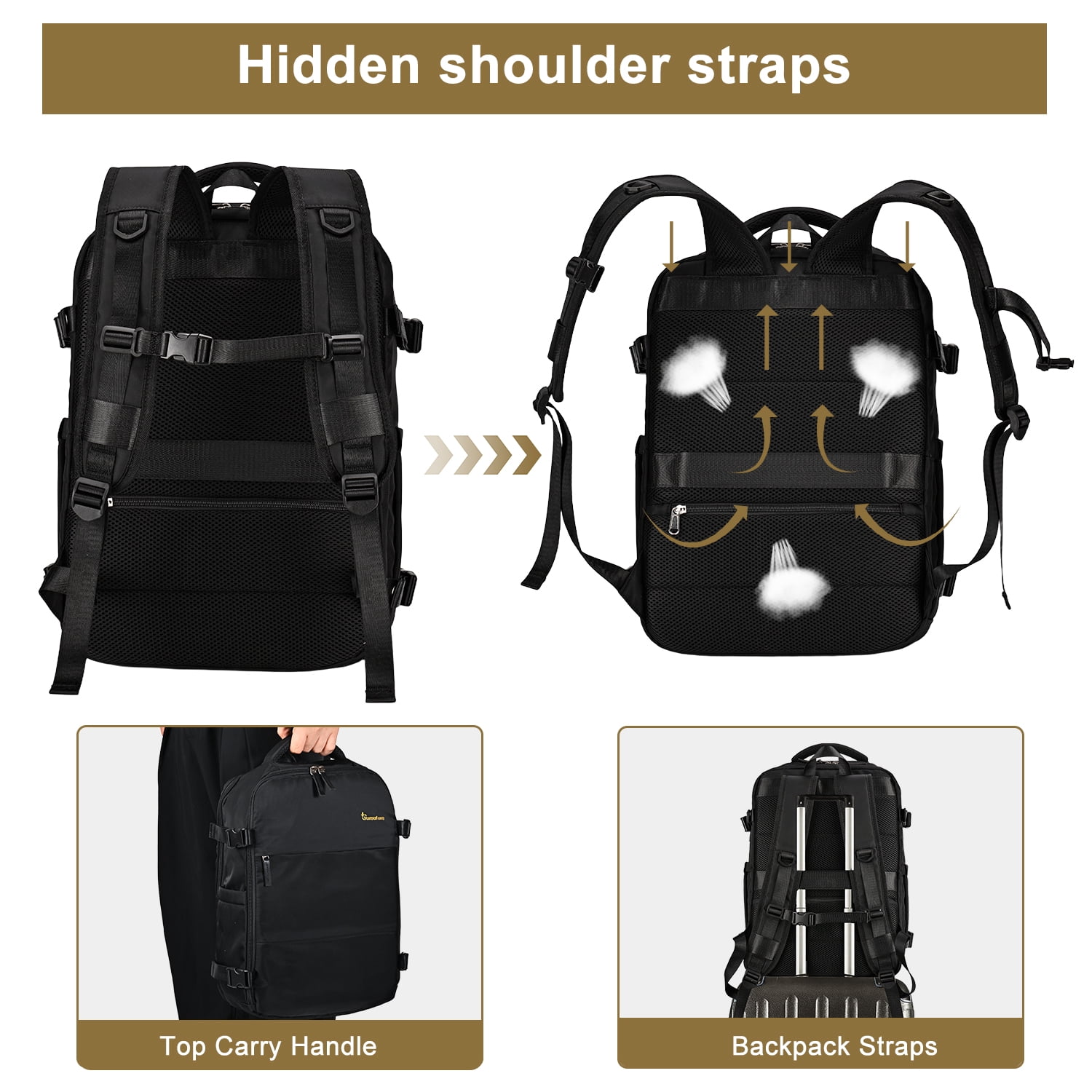 Travel Backpack for Men & Women, Laptop Backpack with USB Port, Flight Approved Carry on Backpack Fits 16" Laptop, Black