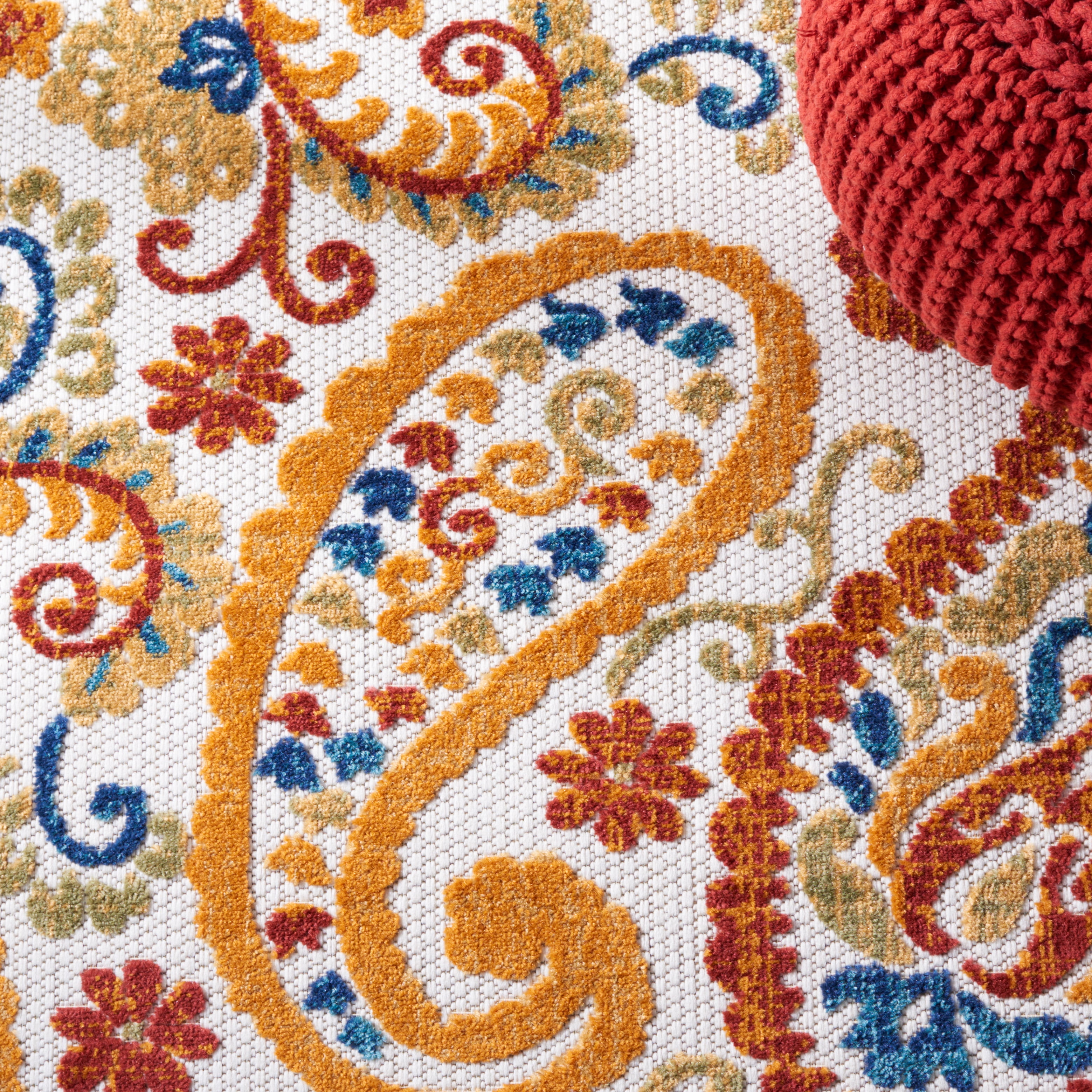SAFAVIEH Cabana Allycia Paisley Indoor/Outdoor Runner Rug, Cream/Navy, 2' x 12'