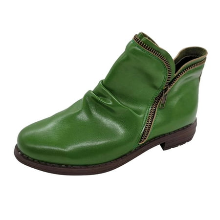 

Size 10 Womens Boot Ladies Fashion Solid Color Leather Double Zipper Relaxed Fit Bikers Flare Boot Women s