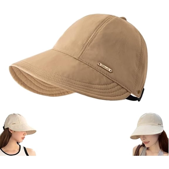 Women UPF50 Wide Brim Sun Visor Hat, Breathable Adjustable Ponytail Outdoor Sun Hat, Lightweight Quick Dry UV Protection Cap for Beach Golf Travel Daily Use