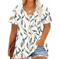 Vintage Floral Shirts for Women Plus Size Blouses Short Sleeve Vneck Outfits Summer Tee 2025