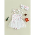 thumbnail image 2 of Liacowi Baby Girl Christmas Clothes Cane/Christmas Tree Print Sleeveless Romper Dress and Headband 2 Piece Outfits, 2 of 8