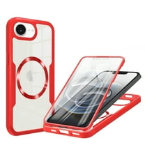 TECH CIRCLE Full Body Protection Case for iPhone 16e,Magnetic Clear Case Compatible with Mag Safe Shockproof TPU PC Cover Built-in Screen Protector for iPhone 16e,Red
