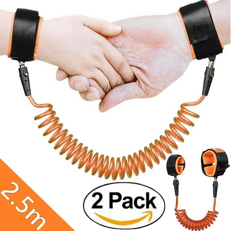 2 Pack Toddler Harness anti lost wristband, Anti Lost Belt Wrist Safe Link Wrist Straps for Babies, Soft Baby Leash Outdoor Safety Hook for Babies Kids Toddlers Runners (2.5m, Orange)