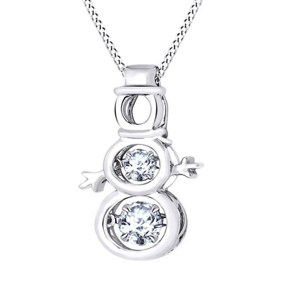 AFFY Dancing White Sapphire Snowman Christmas Pendant Necklace In 14K White Gold Over Sterling Silver