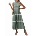 thumbnail image 3 of Women'S Summer Long Dress Casual Boho Striped Sleeveless Smocked Tiered Ruffle Sundress Dark Green S, 3 of 9