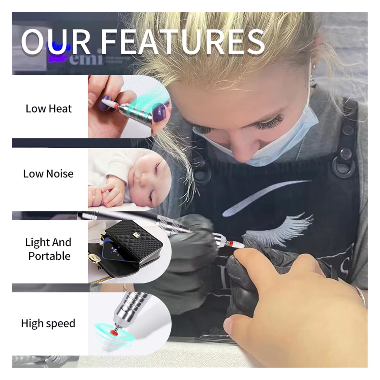 Professional Rechargeable Nail Drill Machine, Cordless 35,000RPM Brushless Nail Drill, Portable Electrical Nail File For Acrylic Nails ,Low Noise